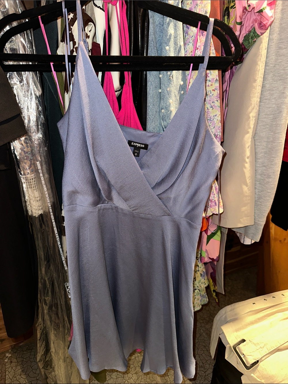 Express Lavender Slip Dress with Draped V-Neck and Spaghetti Straps